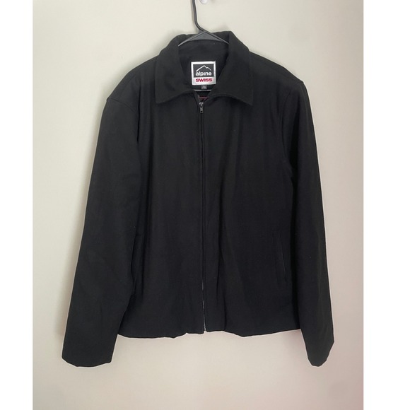 Alpine Swiss Other - Alpine Swiss Men L Black Wool Blend Jacket‎ Full Zip Collared Coat Classic Clean